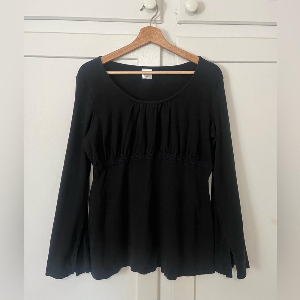 Vintage 2004 Motherhood Maternity Black Cotton Long Sleeve Top Empire Waist Sz M